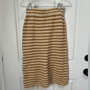 POL knit striped sweater style midi skirt size small tan cream